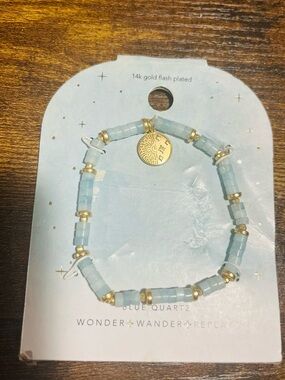 Blue Quartz Beaded Bracelet with 14K Gold Flash Plated accents